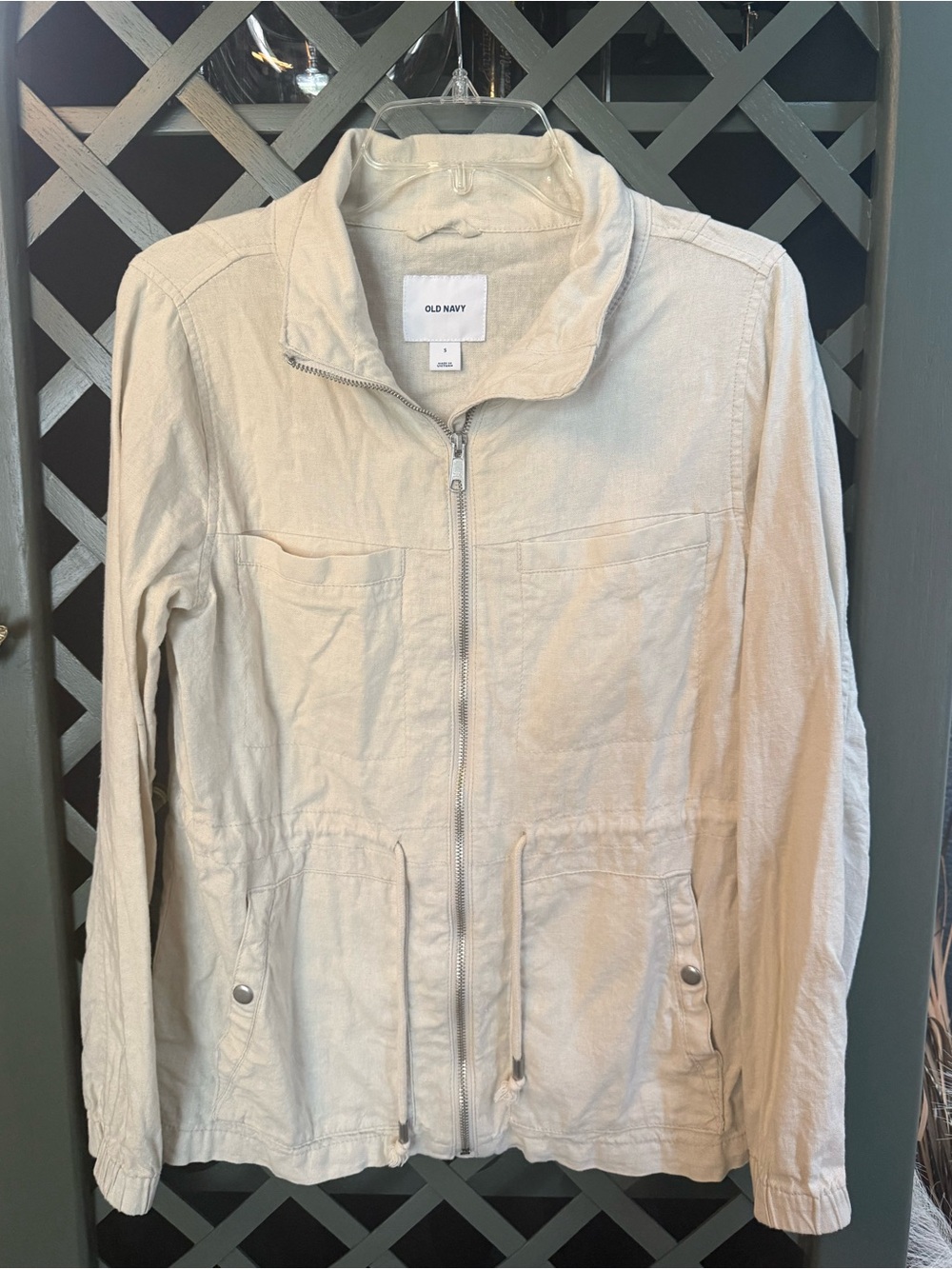 Old Navy Linen Blend Women's Cream Zip-Up Utility Jacket